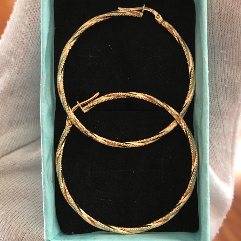 💯Guaranteed Authentic 18K Yellow Gold Earrings Loop Spiral Extra Large 2grams